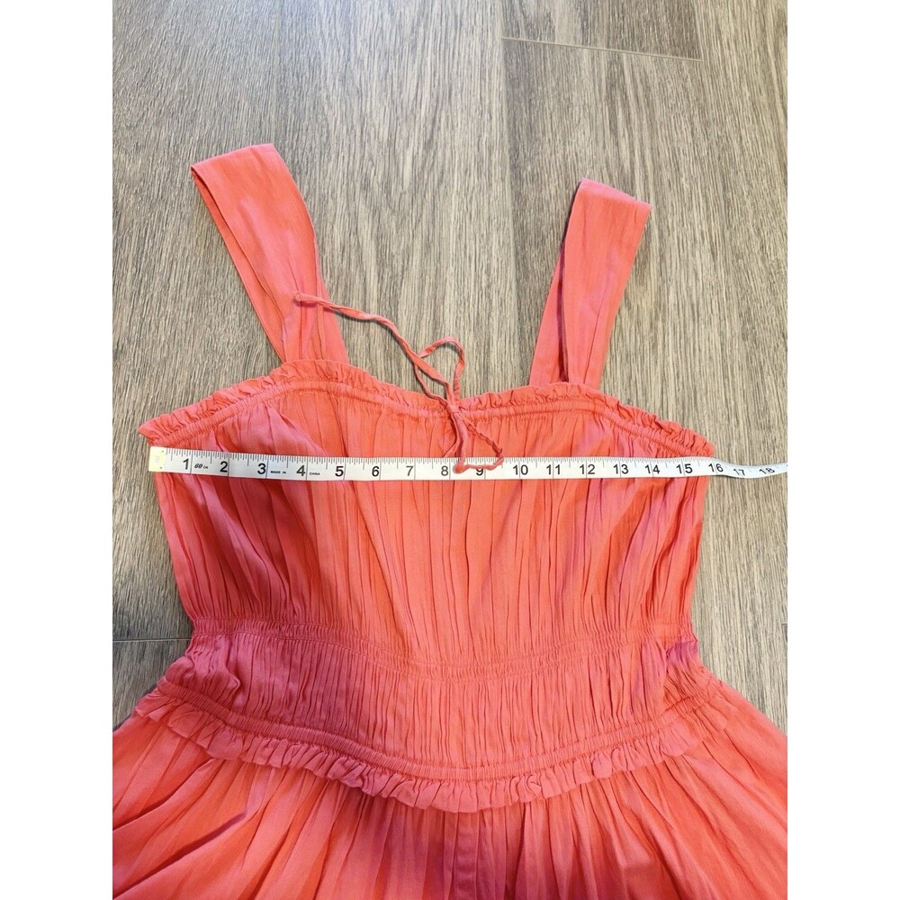 GAP Bright Coral Pink Smocked Sundress Pockets Cotton Blend Summer Dress Size L - Picture 10 of 12